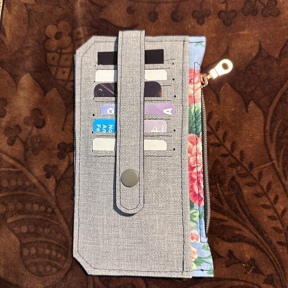 wallet flowers grey card slot zipper pockets handmade purse pal - Picture 6 of 8